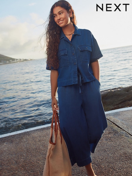 Темно-синій - Dark Blue Lightweight Denim Wide Crops (AT5139) | 1 343 грн