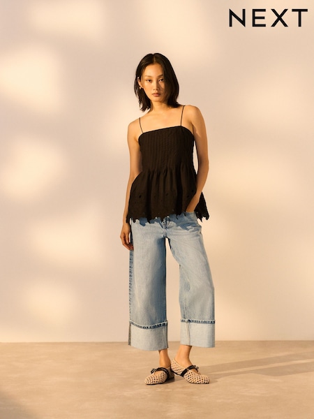 Выбеленные - 100% Cotton Turn-up Cropped Jeans (AT5140) | €38