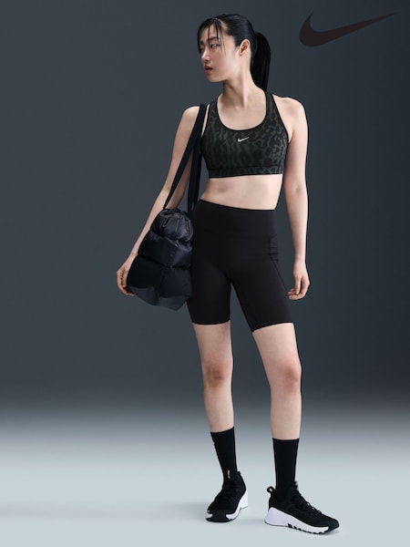 Nike Black Medium Swoosh Support Padded Printed Sports Bra (AT5176) | €58
