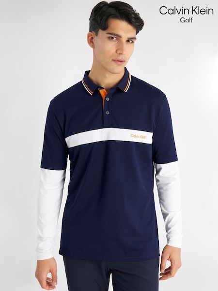 Calvin Klein Golf Blue Hubbard Long Sleeve Hybrid Polo Shirt (AT5216) | 148 QAR