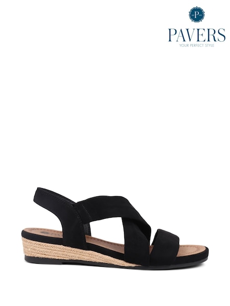Pavers Black Slip On Wedge Sandals (AT5310) | €35