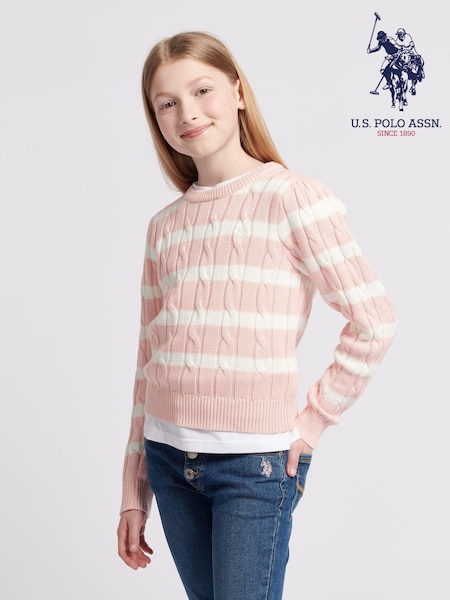 U.S. Polo Assn Girls Stripe Cable Knit Jumper (AT5317) | 64 € - 76 €