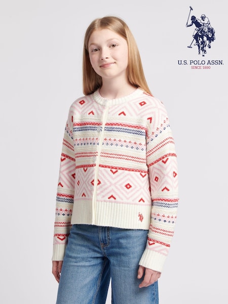 U.S. Polo Assn White Girls Fairisle Pattern Cardigan (AT5322) | €72 - €86