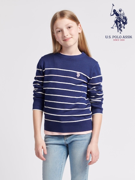 U.S. Polo Assn U.S. Polo Assn. Girls Blue Stripe Crew Jumper (AT5323) | 64 € - 76 €