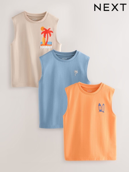 Blue/Orange/Stone Palm Tank Vests 3 Pack (3-16yrs) (AT5358) | R$ 135 - R$ 195