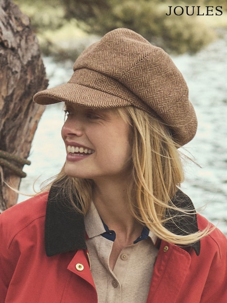Joules Elvaston Tan Brown Tweed Baker Boy Hat (AT5367) | €50