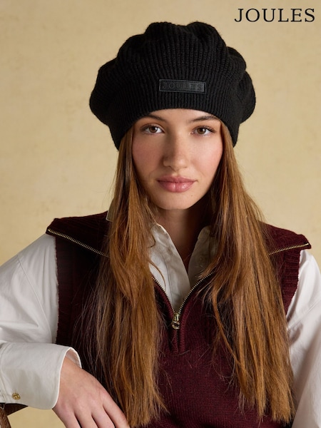 Joules Joelle Black Ribbed Knitted Beret (AT5383) | €22.95