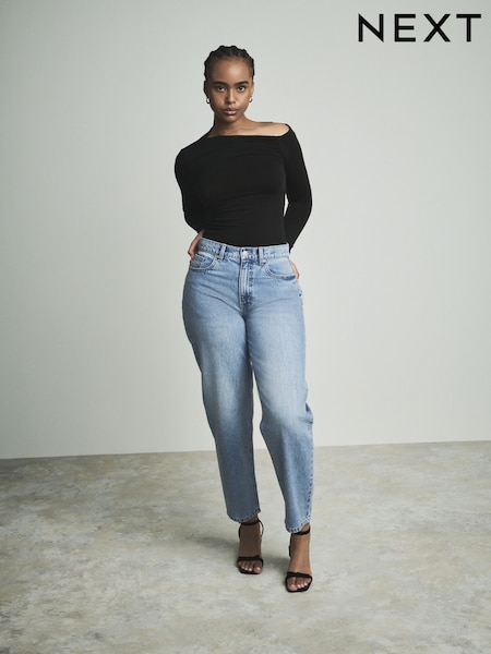 Keski Sininen - 100% Cotton Hourglass Barrel Leg Jeans (AT5421) | €40