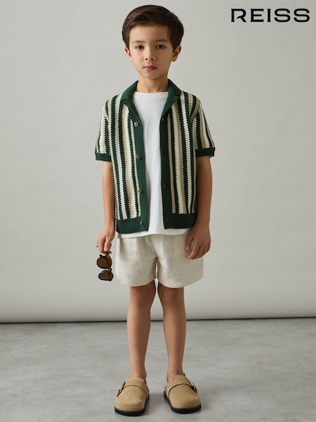 Reiss Green Carrington 3-9 yrs Cotton Crochet Stripe Cuban Shirt (AT5425) | €55