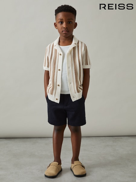 Reiss Natural Carrington 3-9 yrs Cotton Crochet Stripe Cuban Shirt (AT5426) | €55
