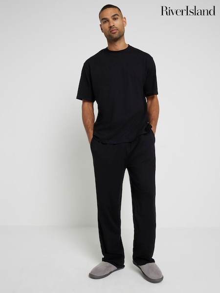 River Island Black Regular Fit 100% Cotton T-Shirt and Modal Metallic Set (AT5429) | €16
