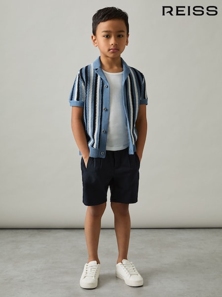 Reiss Airforce Blue Carrington 3-9 yrs Cotton Crochet Stripe Cuban Shirt (AT5442) | €55