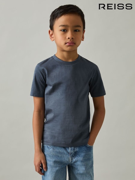 Reiss Airforce Blue Leo 3-9 yrs Cotton Textured Crew-Neck T-Shirt (AT5459) | €21