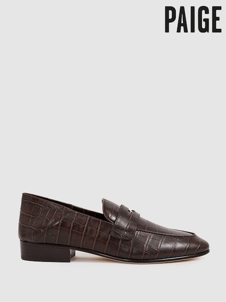 Paige Leather Crocodile-Embossed Penny Loafers (AT5463) | €388