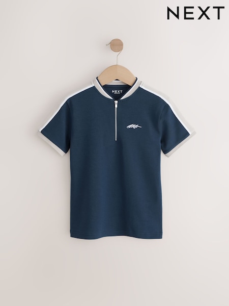 Navy Blue Zip Baseball Neck 100% Cotton Polo Shirt (3-16yrs) (AT5473) | €14 - €20