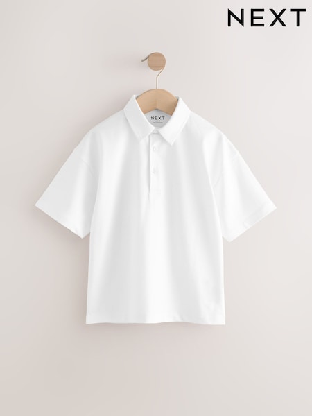 Valkoinen - Boxy Fit 100% Cotton Lyhyt hiha Pikeepaidat (3-16v.) (AT5476) | €11 - €19