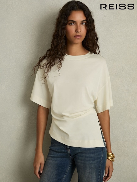 Norsunluu - Reiss Audrey Draped Crew-Neck T-Shirt With Cotton (AT5497) | €123