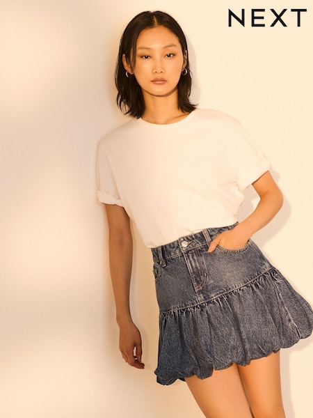 כחול בהיר - Puffball Denim 100% Cotton Mini Skirt (AT5498) | ‏133‏₪