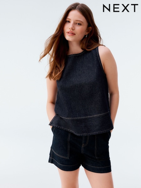 Rinse Blue Round Neck Denim 100% Cotton Shell Top (AT5518) | €33