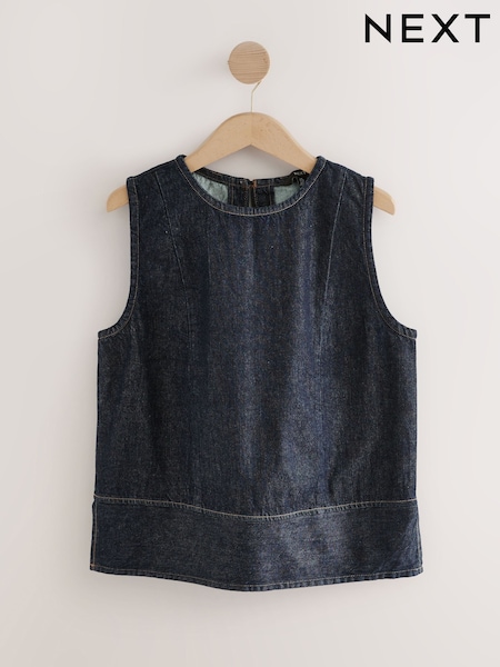 Rinse Blue Fuller Bust Round Neck Denim 100% Cotton Shell Top (AT5527) | €33