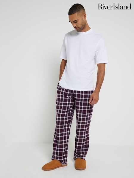 River Island Red T-Shirt and Woven Check 100% Cotton Pyjama Set (AT5535) | €33