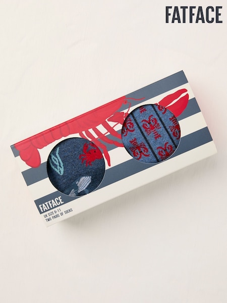 FatFace Lobster Navy 2 Pack Socks in a Box (AT5564) | €18