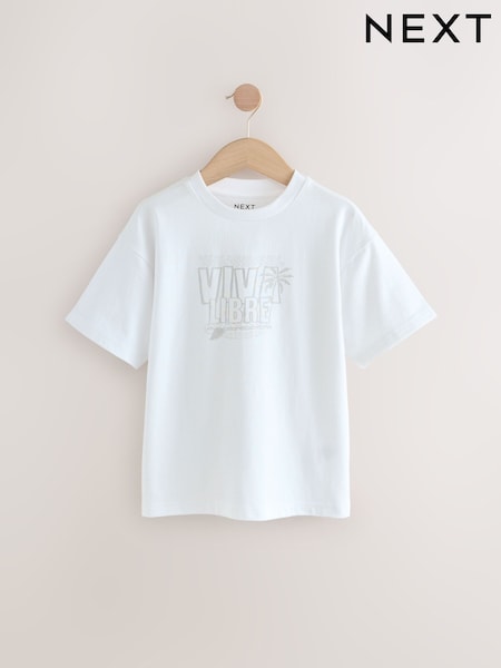 White Back Print Relaxed Fit Short Sleeve Graphic Print T-Shirt (3-16yrs) (AT5577) | €7 - €11