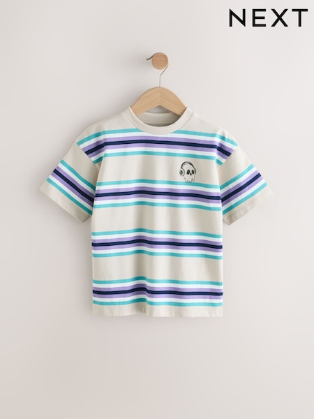 Ecru/Purple Stripe Relaxed Fit Short Sleeve T-Shirt (3-16yrs) (AT5578) | SGD 17 - SGD 22
