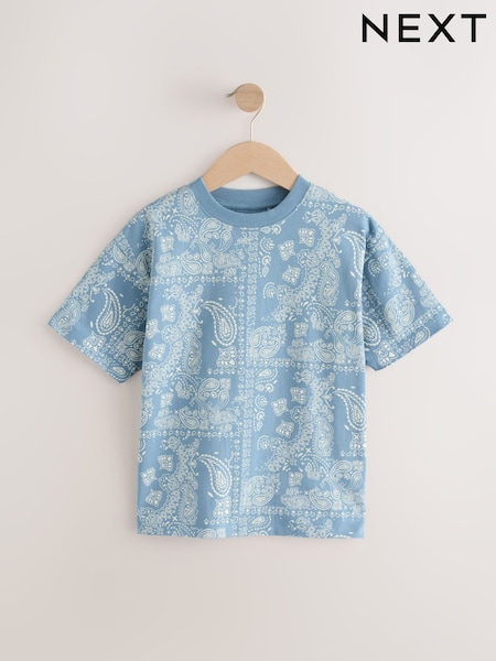 Blue/White Relaxed Fit Short Sleeve All-Over Print 100% Cotton T-Shirt (3-16yrs) (AT5580) | €11 - €15