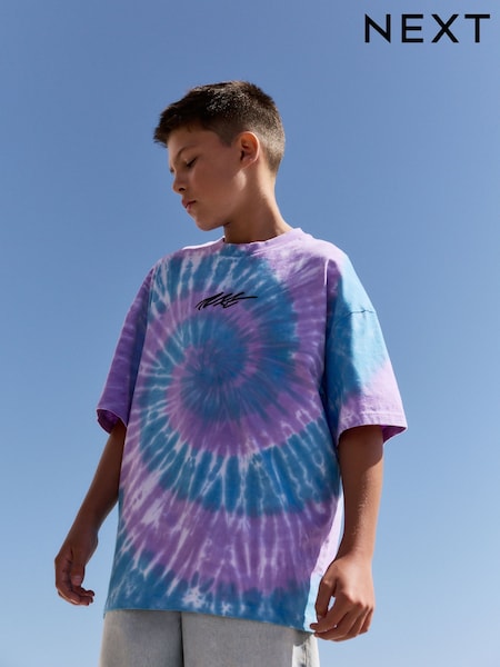 أرجواني/أزرق - Relaxed Fit Tie Dye Graphic Print Short Sleeve T-Shirt (3-16yrs) (AT5588) | ‏46 د.إ.‏ - ‏ 61‏ د.إ.