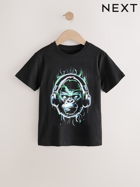 Black/Multi Gorilla Regular Fit Short Sleeve All-Over Print 100% Cotton T-Shirt (3-16yrs) (AT5592) | €11 - €15