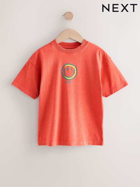 Red Relaxed Fit Washed Short Sleeve Graphic Print 100% Cotton T-Shirt (3-16yrs) (AT5593) | 35 QAR - 49 QAR