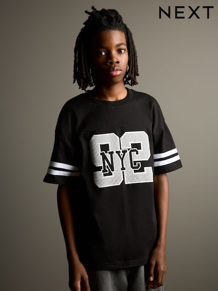 Black Varsity Relaxed Fit Short Sleeve Graphic Print T-Shirt (3-16yrs) (AT5594) | €14 - €18