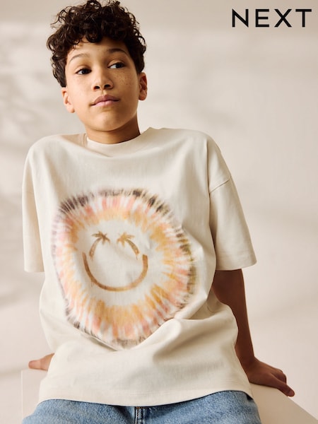 Stone Tie Dye Smile Relaxed Fit Short Sleeve Graphic Print T-Shirt (3-16yrs) (AT5595) | AED25 - AED41