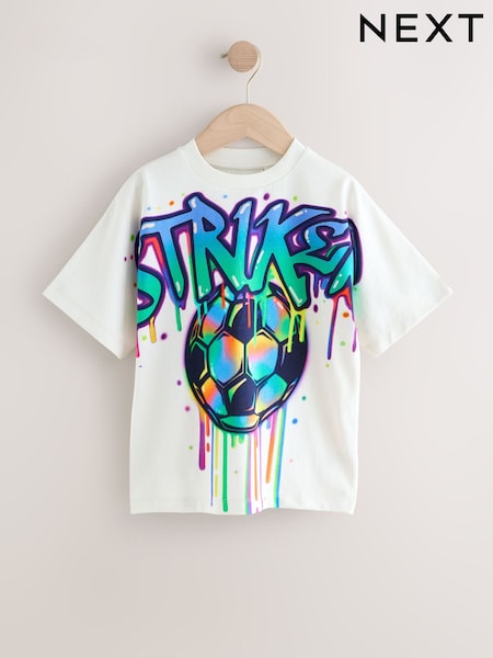 White Graffiti Football Relaxed Fit Short Sleeve Graphic Print T-Shirt (3-16yrs) (AT5597) | €14 - €18