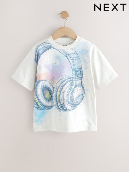 White Headphones Relaxed Fit Short Sleeve Graphic Print T-Shirt (3-16yrs) (AT5601) | €11 - €15