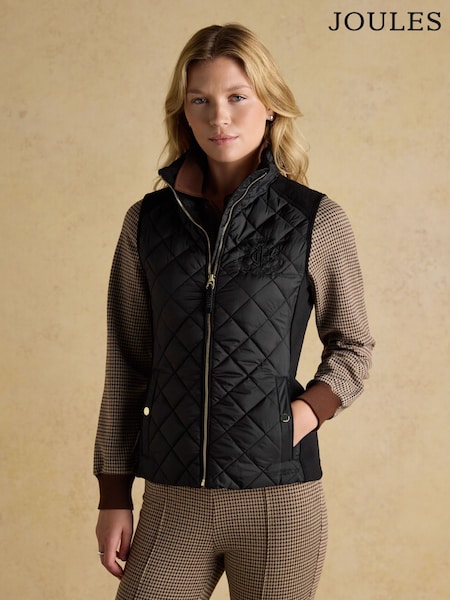 Joules Braemar luxe Black Showerproof Diamond Quilted Gilet (AT5643) | R$ 980