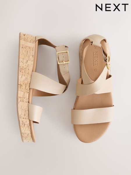 Бежевый из кожи - Forever Comfort® Chunky Flatform Sandals (AT5668) | €52