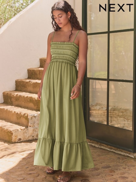 ירוק חאקי - 100% Cotton Jersey Midi Dress (AT5688) | ‏117‏₪