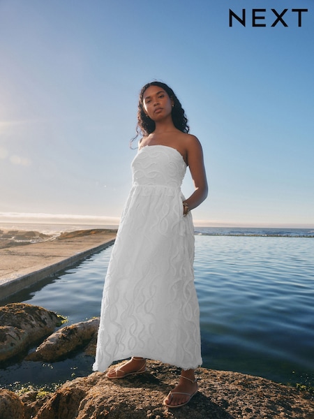 White 100% Cotton Bandeau Midi Dress (AT5692) | €77
