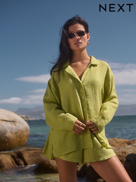Green 100% Linen Beach Shirt (AT5694) | 1,484 UAH