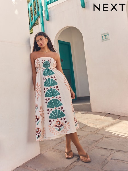 Khaki Green Bandeau Midi Dress (AT5699) | R$ 390