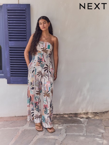 Multi Bandeau Wide Leg Jumpsuit With Linen (AT5701) | €59