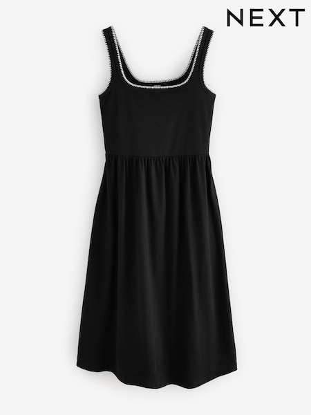 Black Cotton Jersey Midi Summer Dress (AT5703) | $33