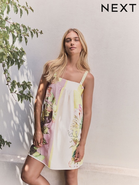 Lilac/White Mini Summer 100% Cotton Dress (AT5708) | R$ 225