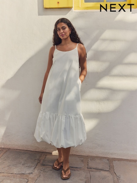 Weiß - 100% Cotton Bubble Hem Midi Dress (AT5713) | 65 €