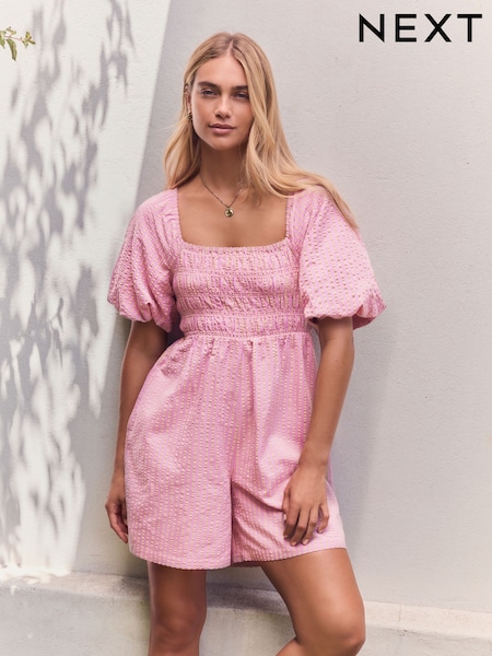 Rosa/amarillo - Off Shoulder Textured Playsuit (AT5720) | 48 €