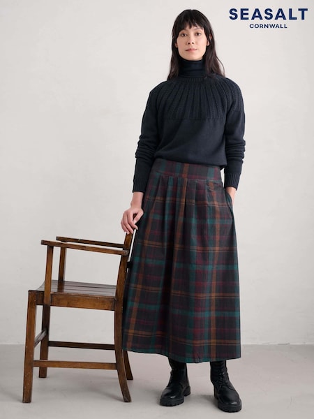 Seasalt Cornwall Blue Day Dream Cord Check Midi Skirt (AT5775) | OMR25