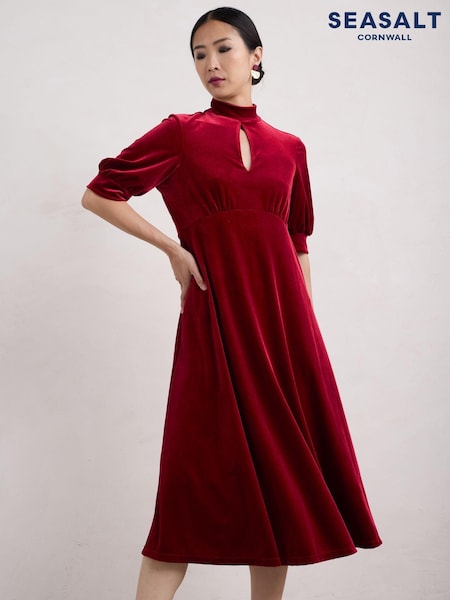 Seasalt Cornwall Four Lanes Velvet Empire Line Midi Dress (AT5778) | €61