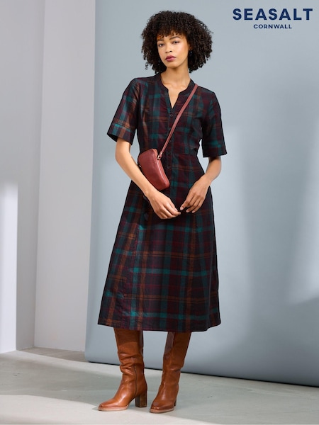 Seasalt Cornwall Blue Teal Wightwick Denim 100% Organic Cotton Midi Dress (AT5785) | €57
